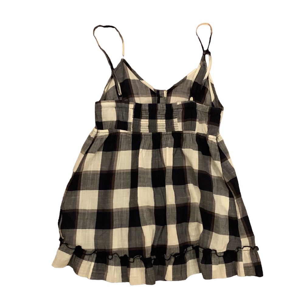 FOREVER 21 Brown Black Cream Plaid Ruffle Tank Top, size M - Picture 2 of 6